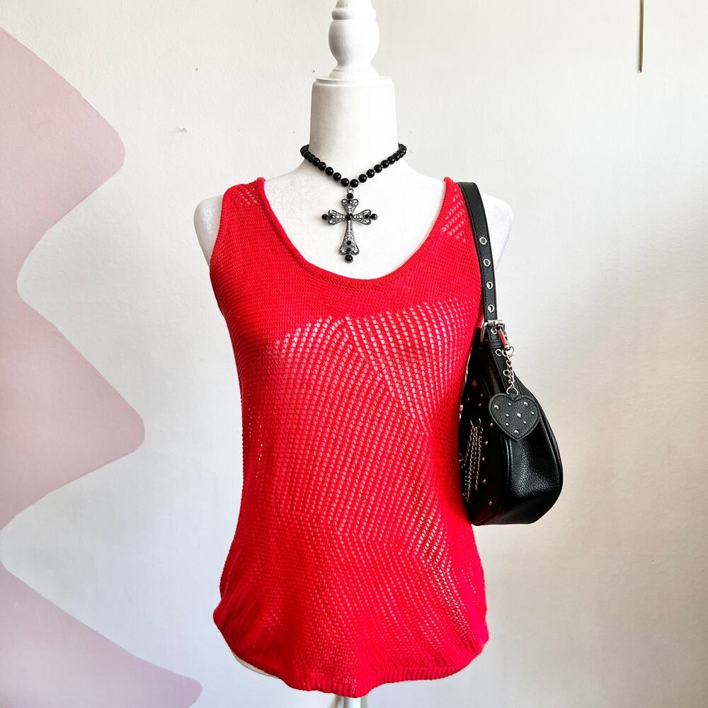Orange Crochet Tank Top, Boho, Beachy, Festival, Cover Up,‎ Hippie, Y2K, XS